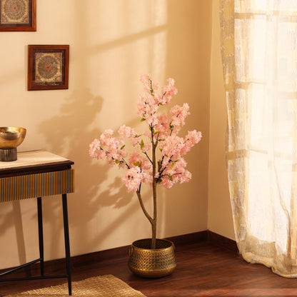 Artificial Light Pink Cherry Blossom Tree for Home Décor – Realistic Indoor Plant (With Pot, 130 cm)