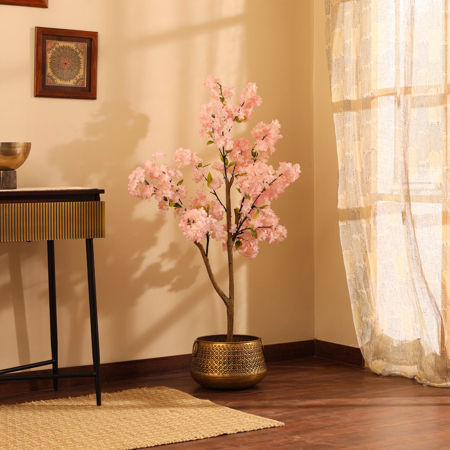 Artificial Light Pink Cherry Blossom Tree for Home Décor – Realistic Indoor Plant (With Pot, 130 cm)