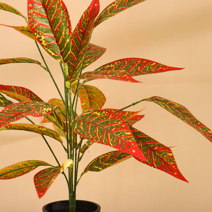 Artificial Potted Multicolored Croton Plant for Home Décor – Realistic Indoor Plant (With Pot, 2 Feet, 26 Leaves)