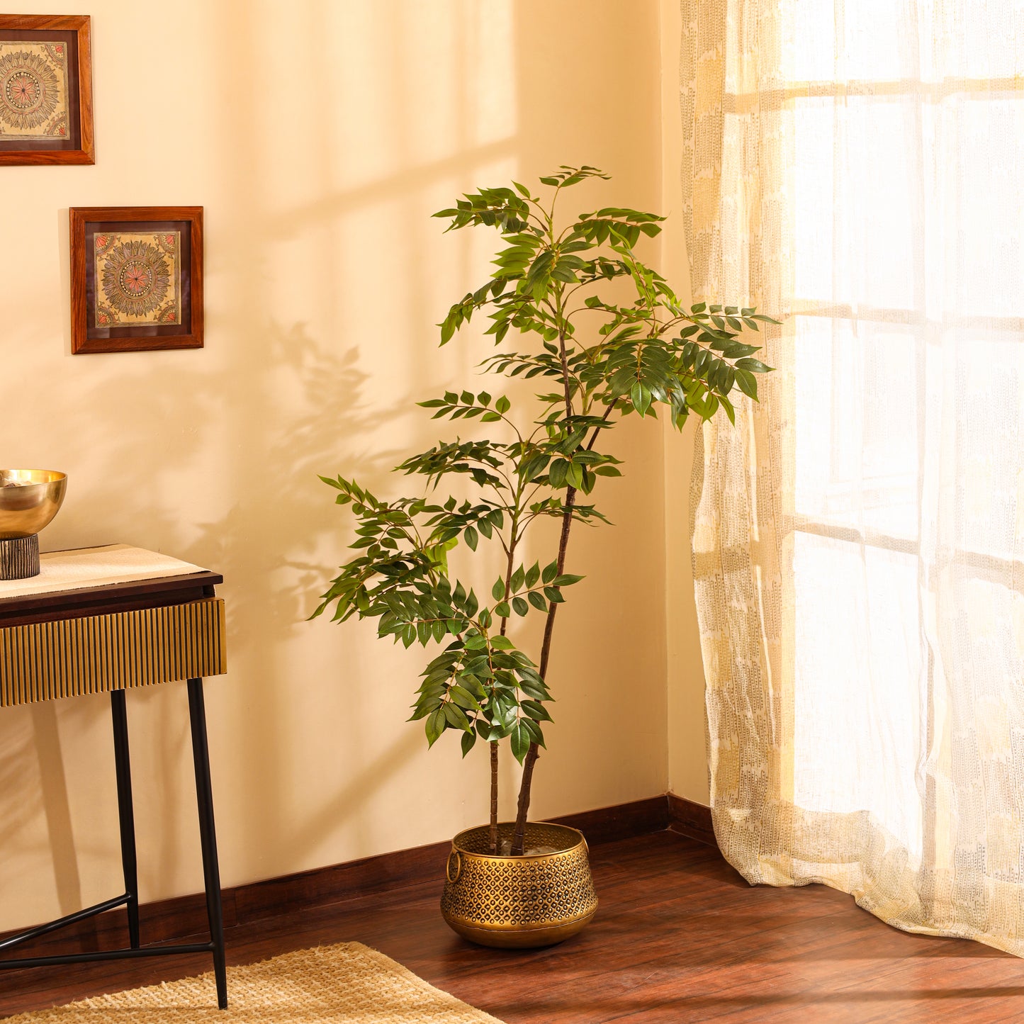 Bushy Artificial Plant – With Pot (5 Feet, Autumn Red)