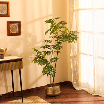 Bushy Artificial Plant – With Pot (5 Feet, Autumn Red)