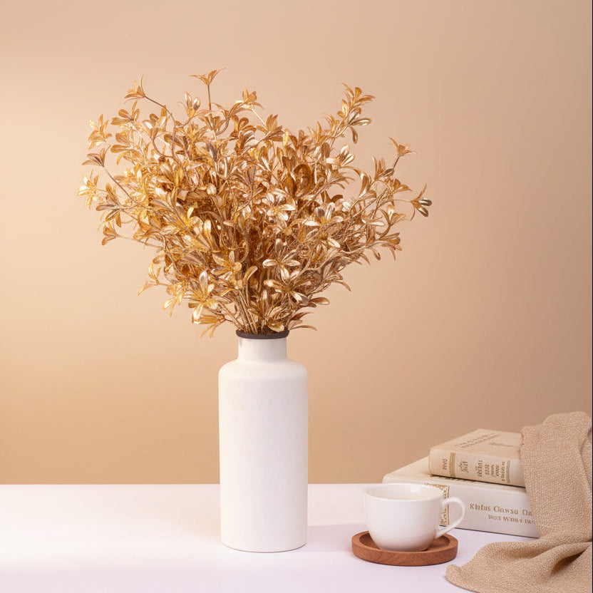 Artificial Golden Metallic Mini Flowers Bouquet- Set of 3- Premium Metallic Flowers for Home and Interior Decor for indoor and outdoor use 