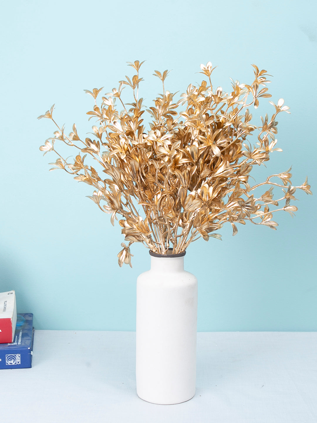 Artificial Golden Metallic Mini Flowers Bouquet- Set of 3- Premium Metallic Flowers for Home and Interior Decor for indoor and outdoor use 