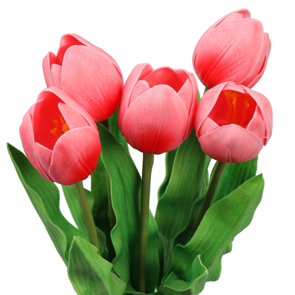 Premium 1.5 Feet Artificial Pink Tulip Flower Sticks Set of 5- Faux Flowers for Home and Interior Decor