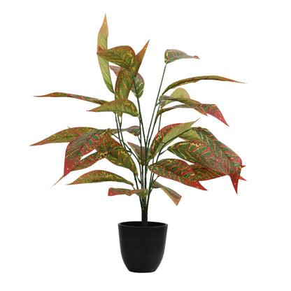 Artificial Potted Multicolored Croton Plant for Home Décor – Realistic Indoor Plant (With Pot, 2 Feet, 26 Leaves)