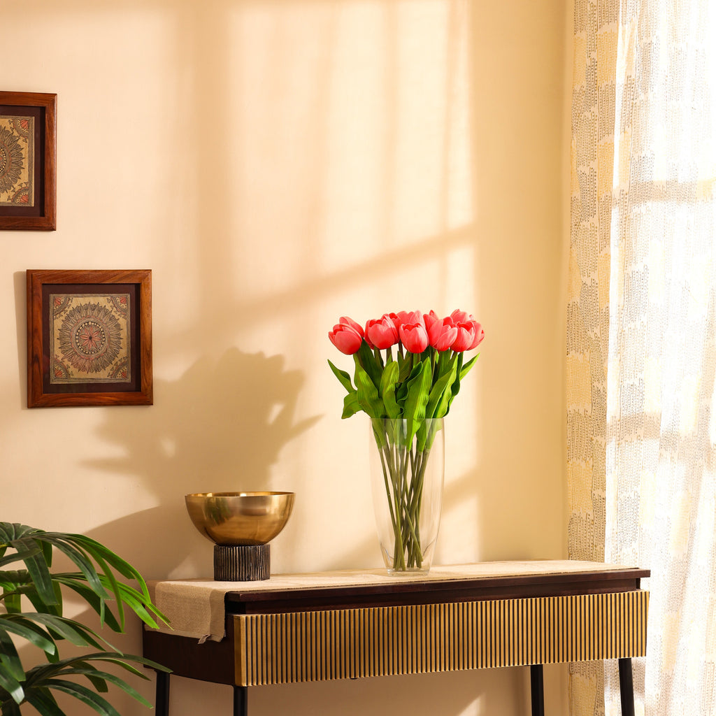 Premium 1.5 Feet Artificial Pink Tulip Flower Sticks Set of 5- Faux Flowers for Home and Interior Decor