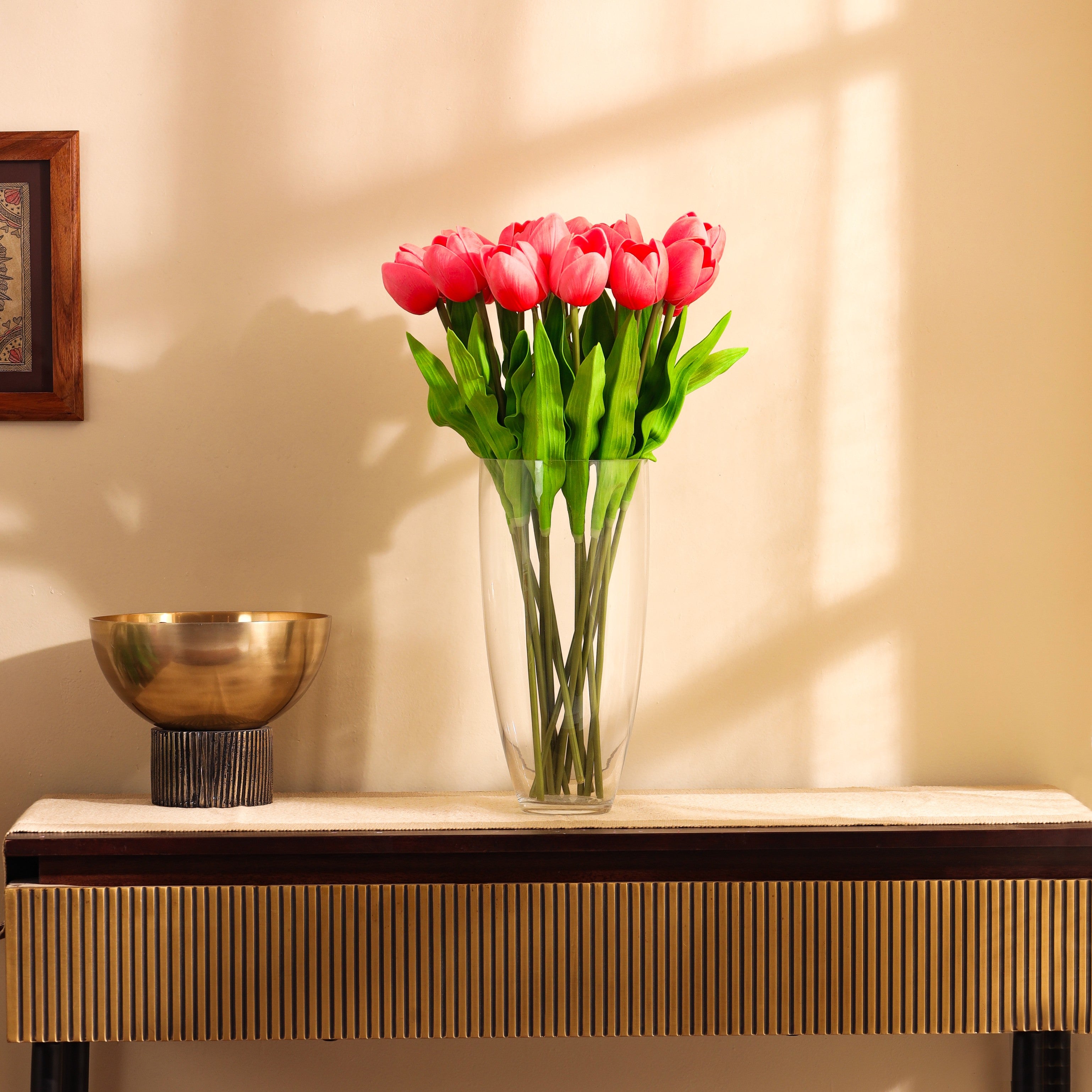 Premium 1.5 Feet Artificial Pink Tulip Flower Sticks Set of 5- Faux Flowers for Home and Interior Decor