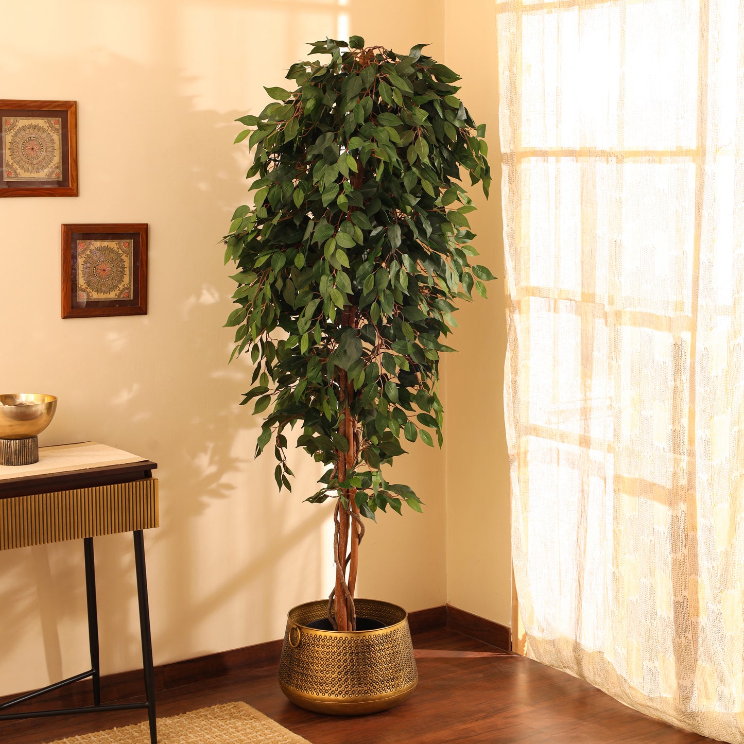 Artificial Green Ficus Plant for Home Décor – Realistic Indoor Plant (With Pot, 7 Feet)