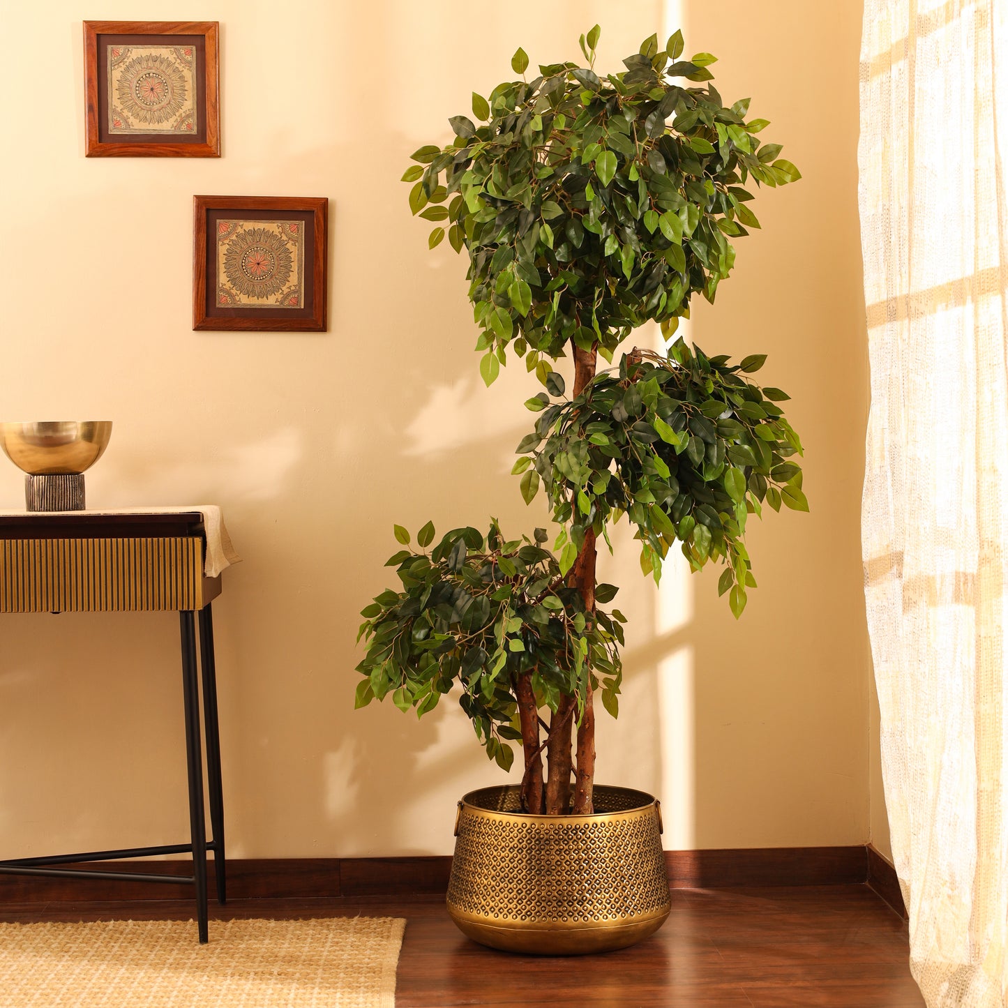 Artificial Green Ficus Bonsai for Home Décor – Realistic Indoor Plant (With Pot, 5.5 Feet)