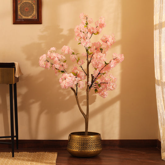 Artificial Light Pink Cherry Blossom Tree for Home Décor – Realistic Indoor Plant (With Pot, 130 cm)