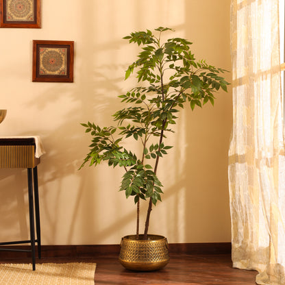 Bushy Artificial Plant – With Pot (5 Feet, Autumn Red)