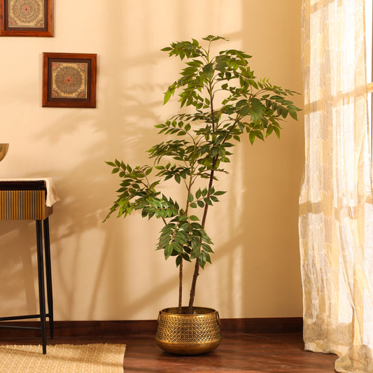 Bushy Artificial Plant – With Pot (5 Feet, Autumn Red)