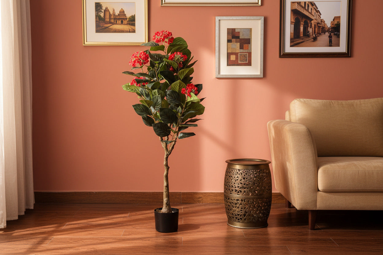 Premium 4.4 Feet Artificial Hydrangea Pink Flower Plant with pot- Luxe Faux Plant for Home and Interior Decor for indoor and outdoor use