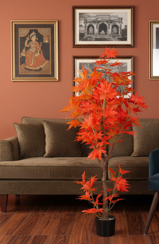 Premium 4 Feet Artificial Maple Plant with Pot- Premium Artificial Plant for Home and Office Decor for indoor and outdoor use 