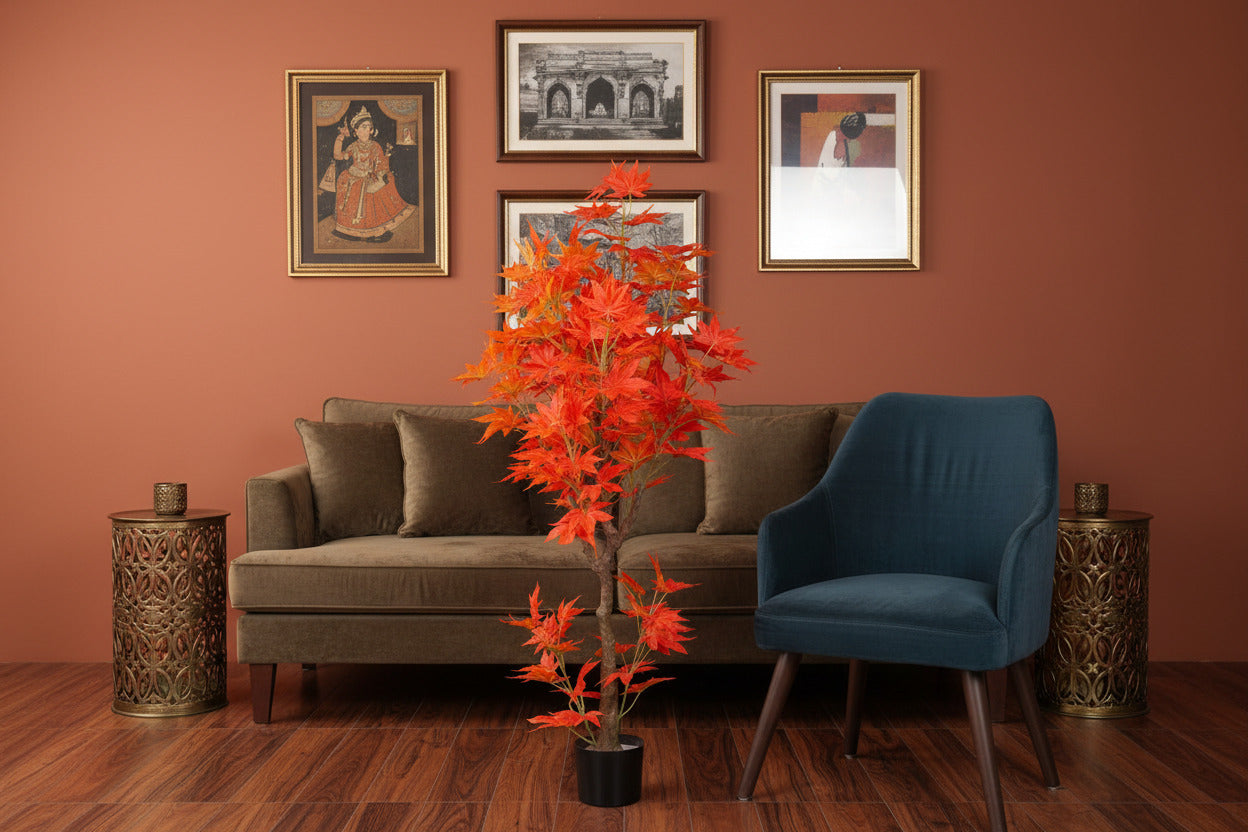 Premium 4 Feet Artificial Maple Plant with Pot- Premium Artificial Plant for Home and Office Decor for indoor and outdoor use 