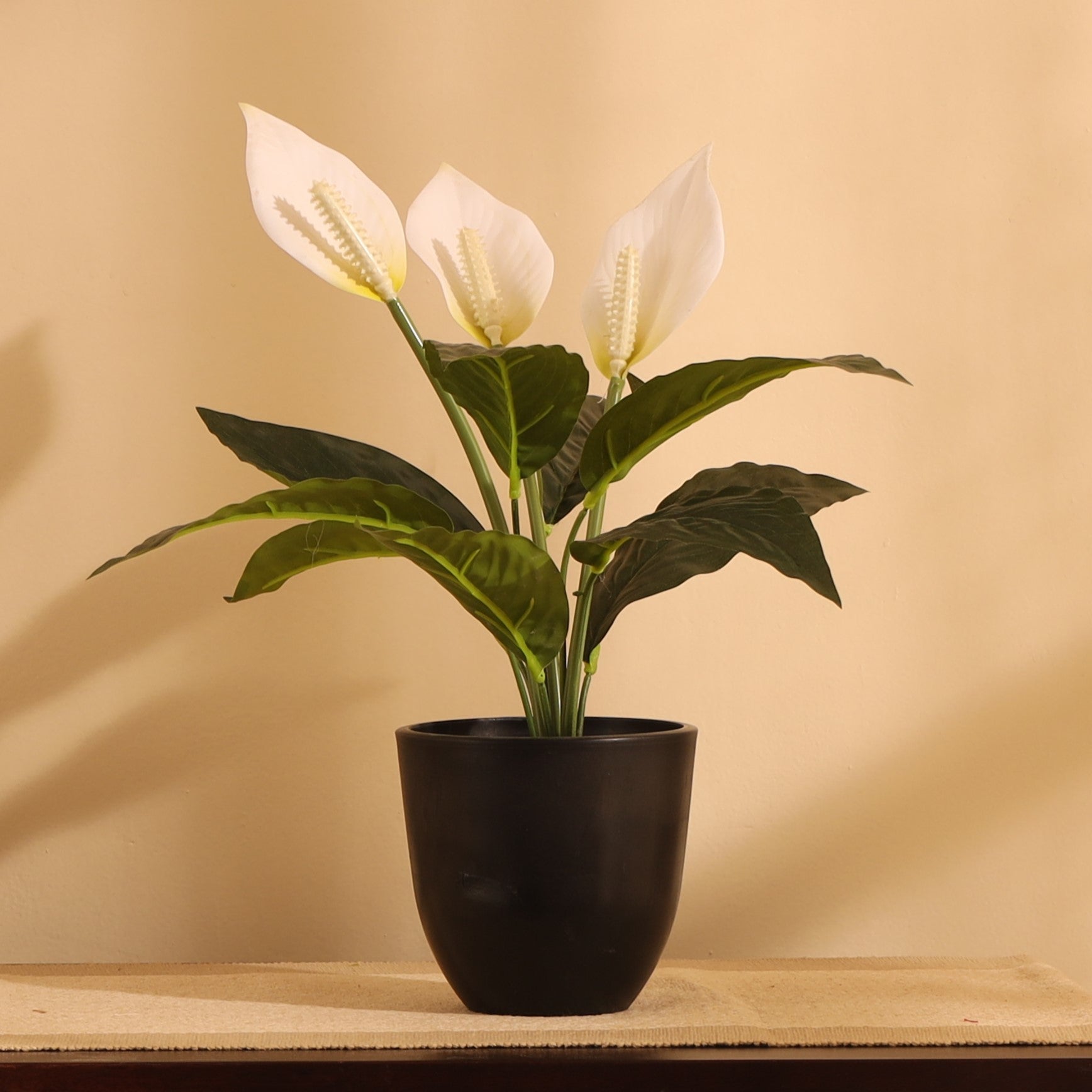 Premium artificial peace lily potted plant with pot 1 foot for home and office decor for indoor and outdoor use 
