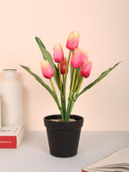 Premium artificial tulip flower potted bonsai plant with pot 32 cm baby pink color for home and office decor for indoor and outdoor use 