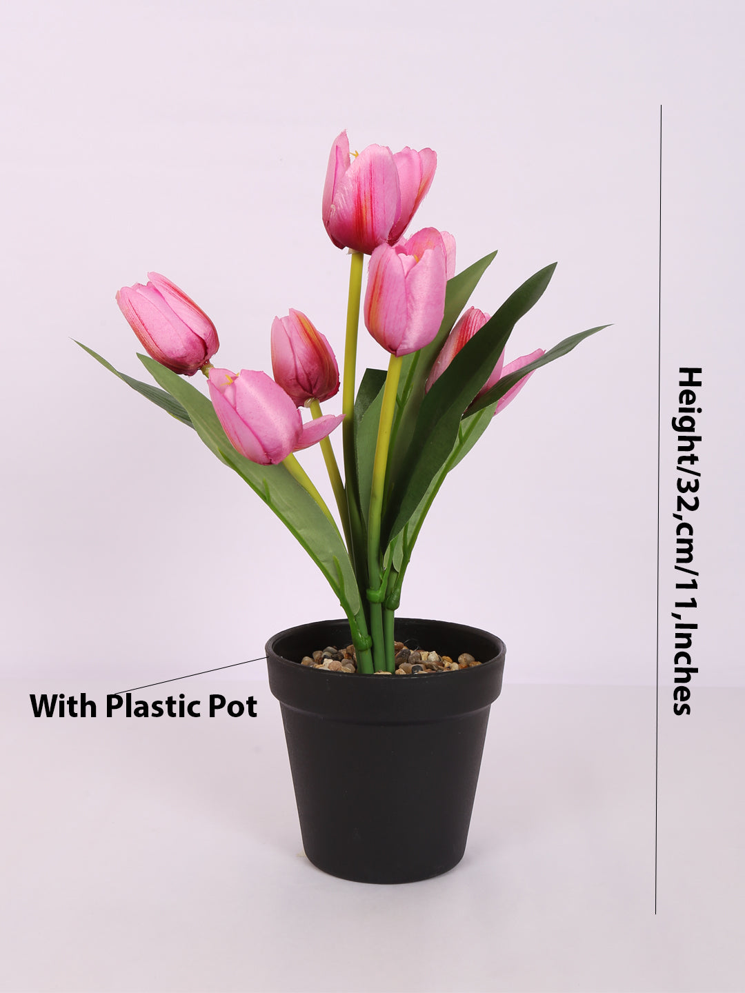 Premium artificial tulip flower potted bonsai plant with pot 32 cm sun red color for home and office decor for indoor and outdoor use 