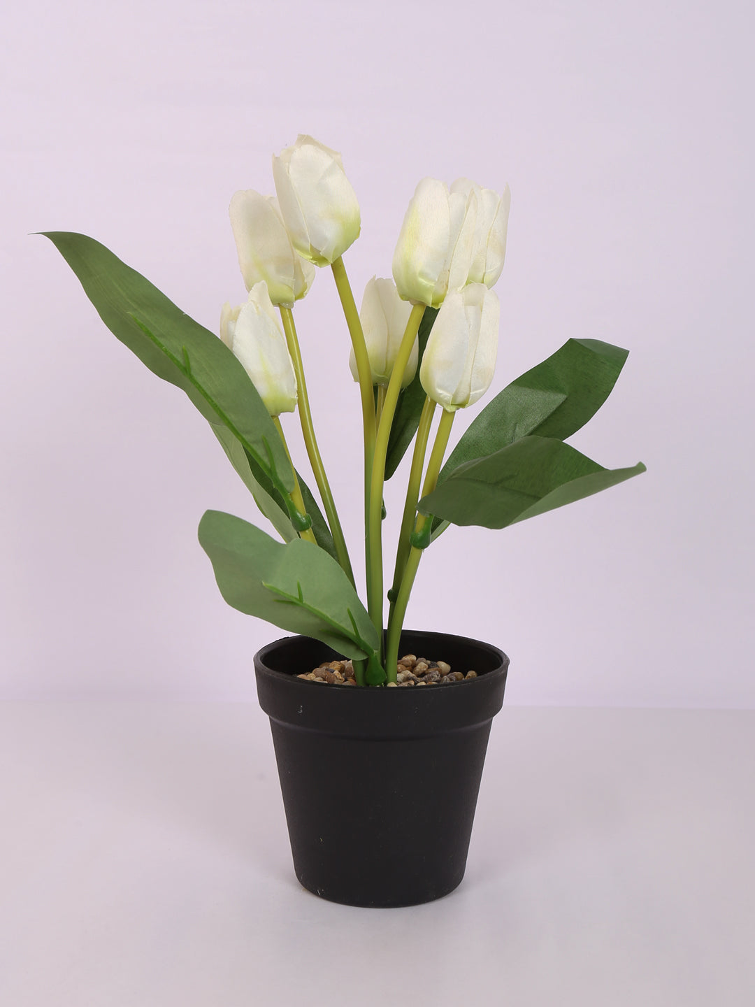 Premium artificial tulip flower potted bonsai plant with pot 32 cm white color for home and office decor for indoor and outdoor use 