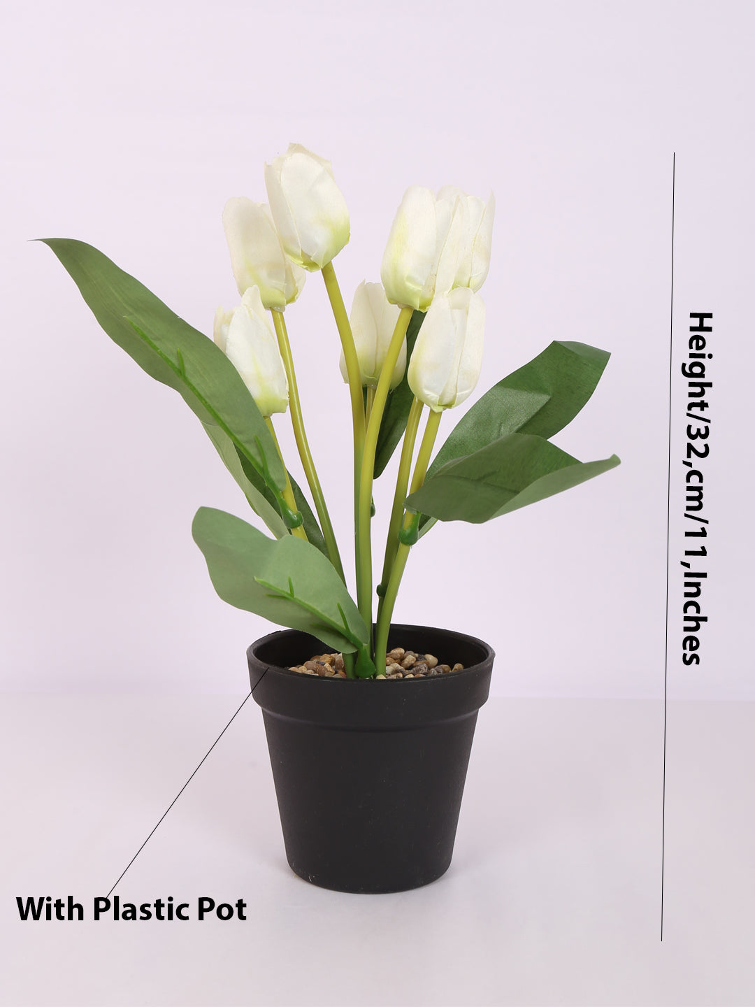 Premium artificial tulip flower potted bonsai plant with pot 32 cm white color for home and office decor for indoor and outdoor use 