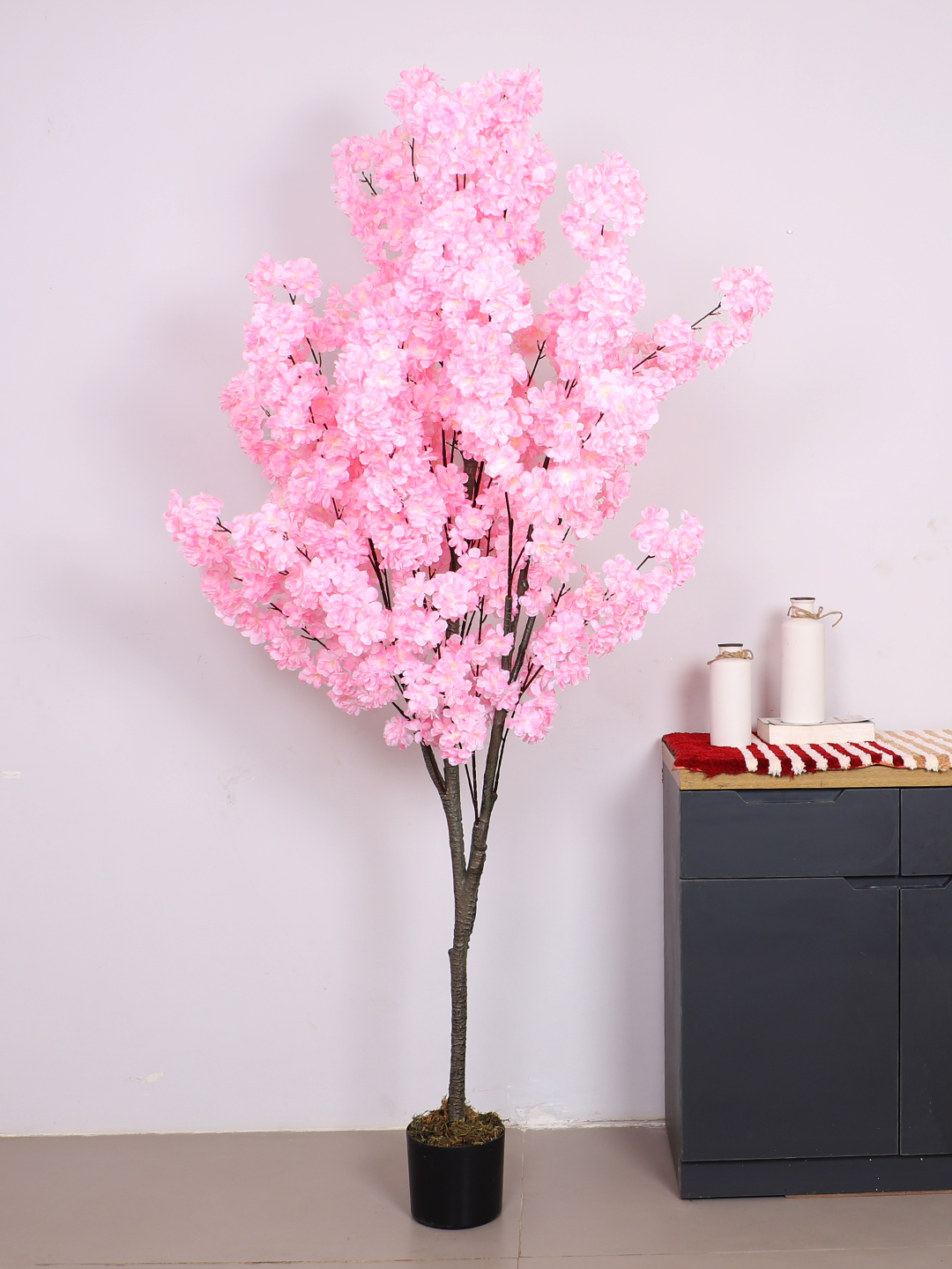 Tall 6 Feet Artificial Japanese Pink Cherry Blossom Flower Tree with Pot- Artificial Plant for Home Decor for indoor and outdoor use