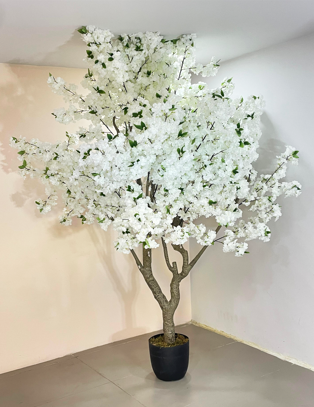 Tall Premium 8.2 Feet Artificial White Japanese Cherry Blossom Flower Tree with Pot- Artificial Plant for Home Decor for indoor and outdoor use