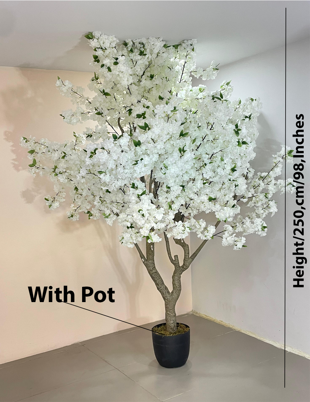 Tall Premium 8.2 Feet Artificial White Japanese Cherry Blossom Flower Tree with Pot- Artificial Plant for Home Decor for indoor and outdoor use