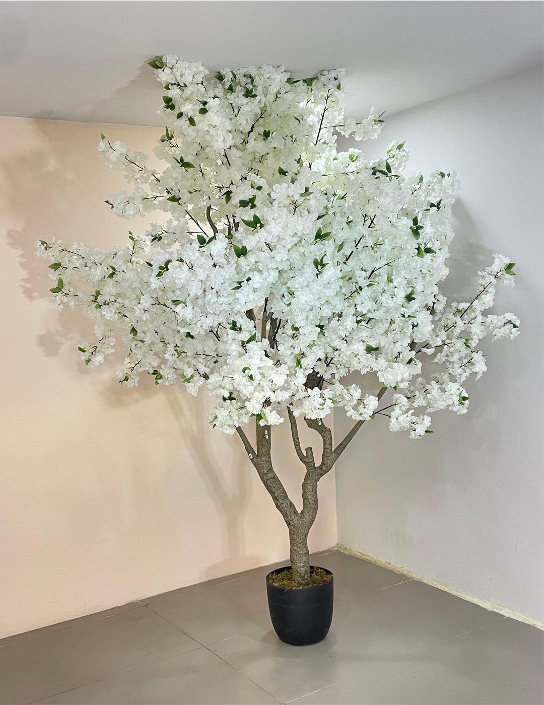 Tall Premium 8.2 Feet Artificial White Japanese Cherry Blossom Flower Tree with Pot- Artificial Plant for Home Decor for indoor and outdoor use
