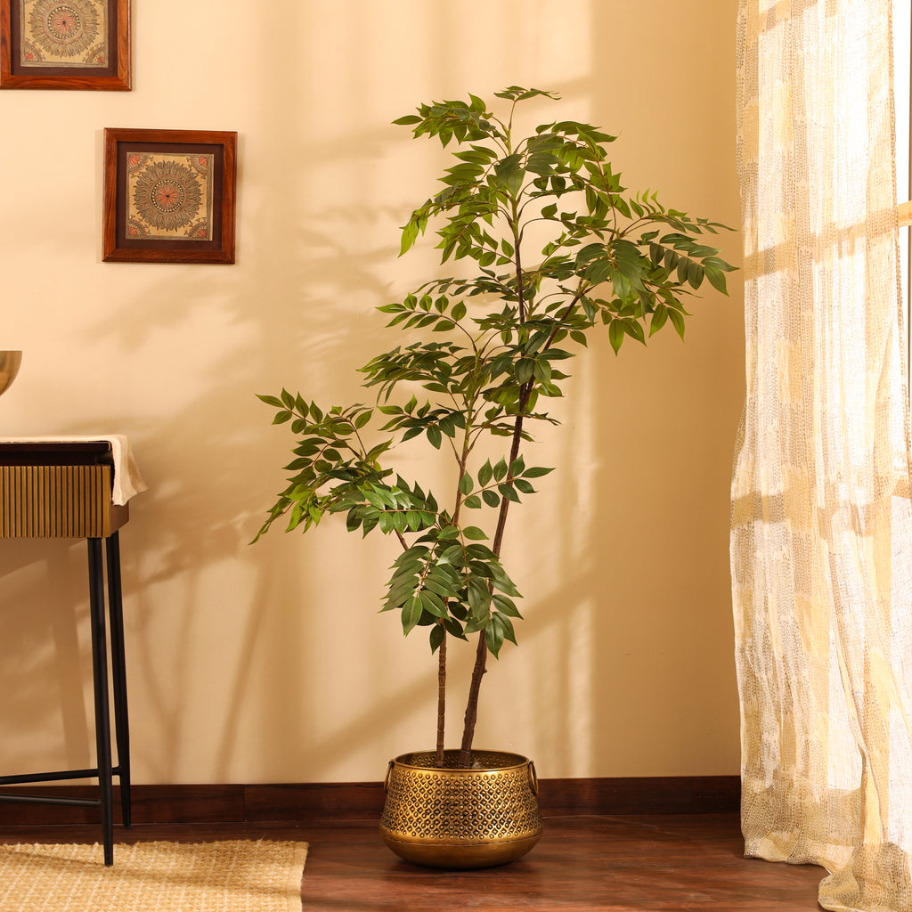 artificial bushy green color plant with pot 5 feet for home and office decor for indoor and outdoor use 