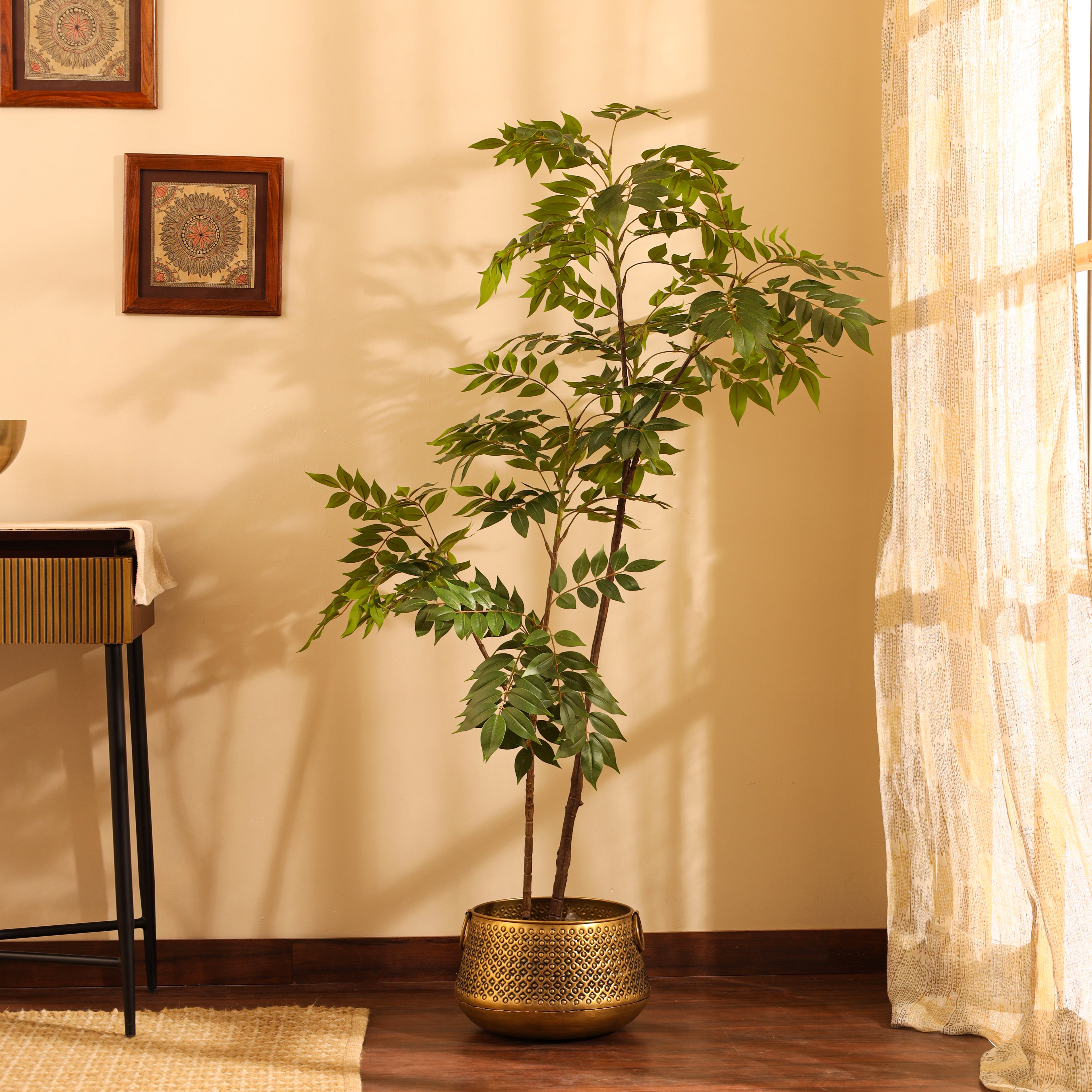 artificial bushy green color plant with pot 5 feet for home and office decor for indoor and outdoor use 