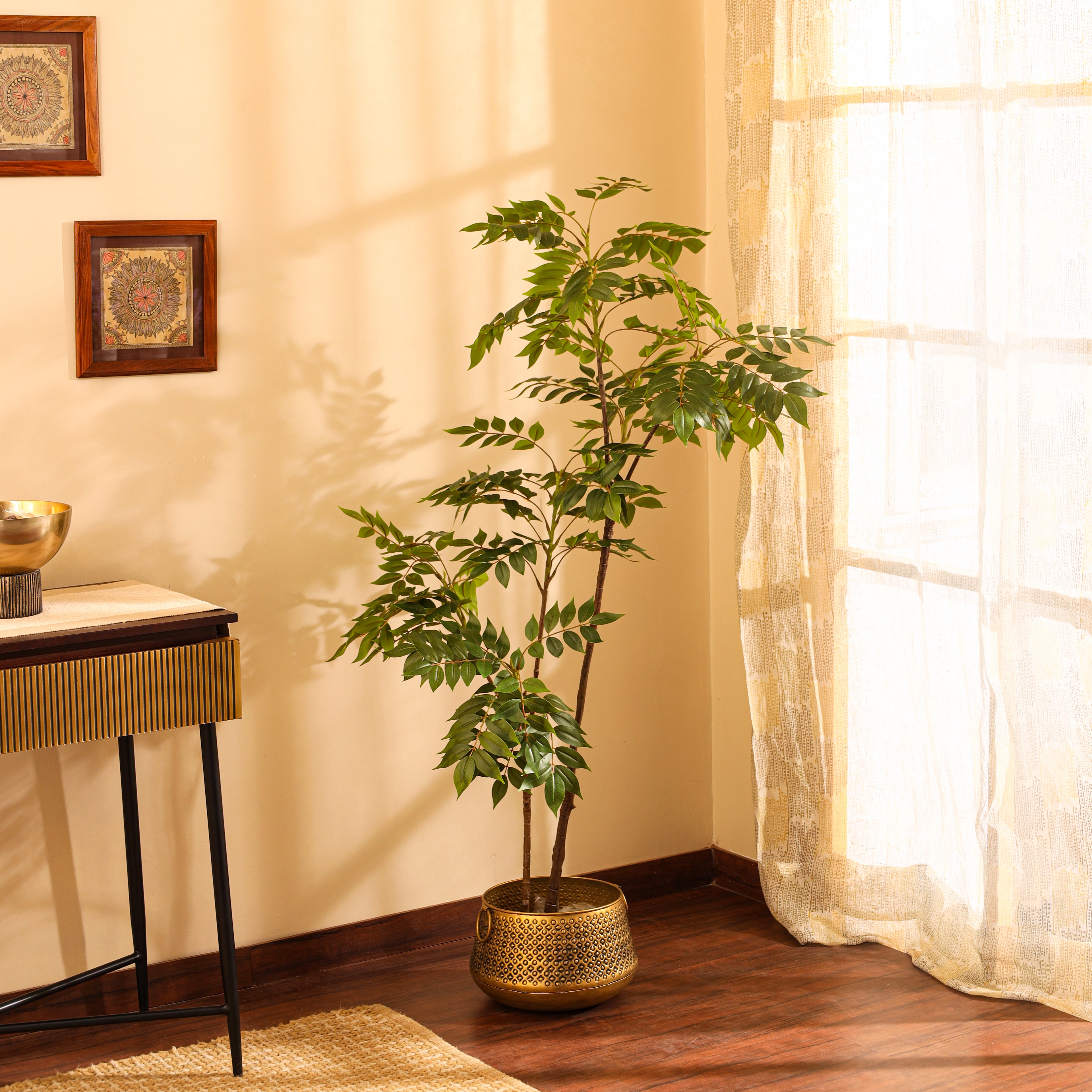 artificial bushy green color plant with pot 5 feet for home and office decor for indoor and outdoor use 