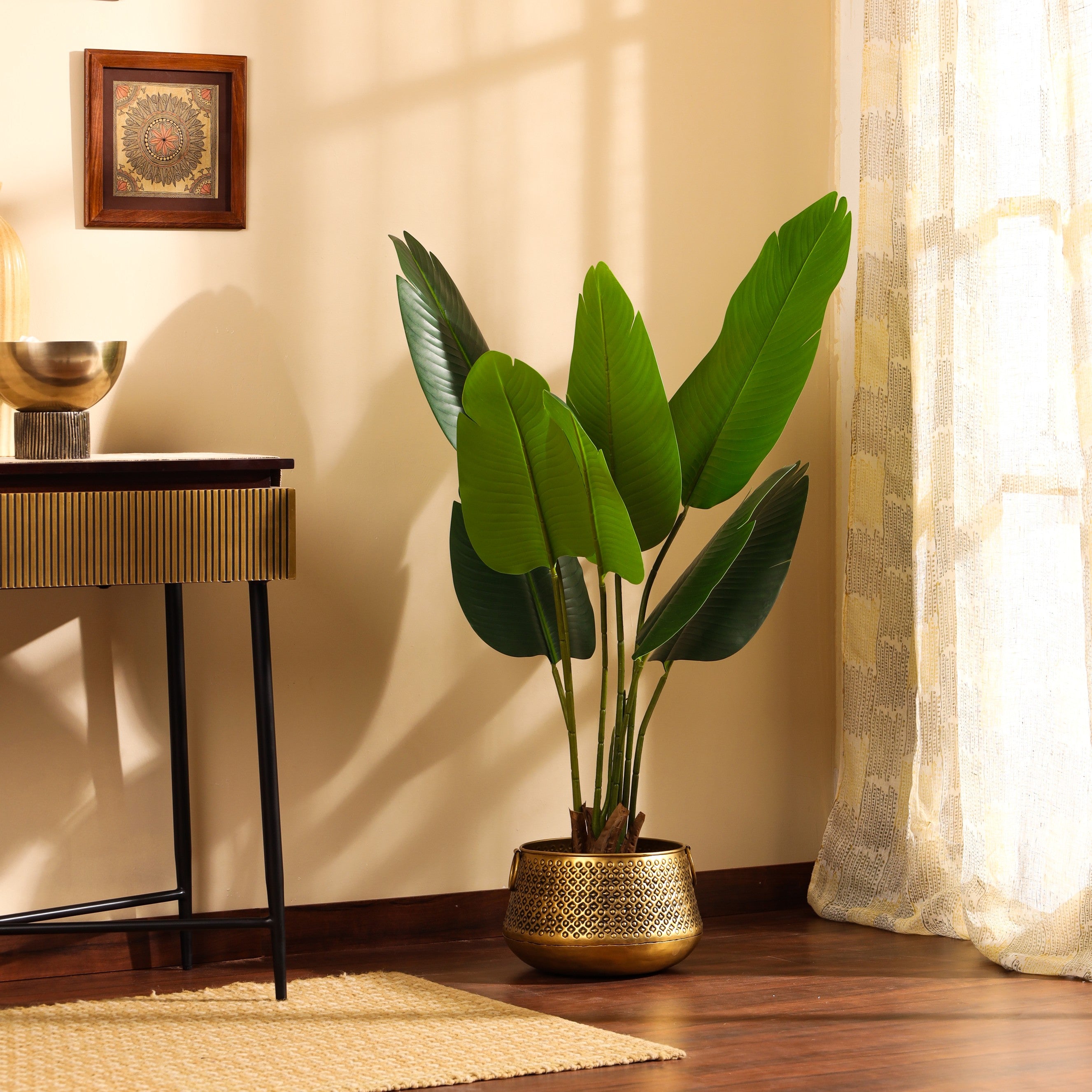 artificial luxe banana plant with black pot 4 feet for home and office decor for indoor and outdoor use