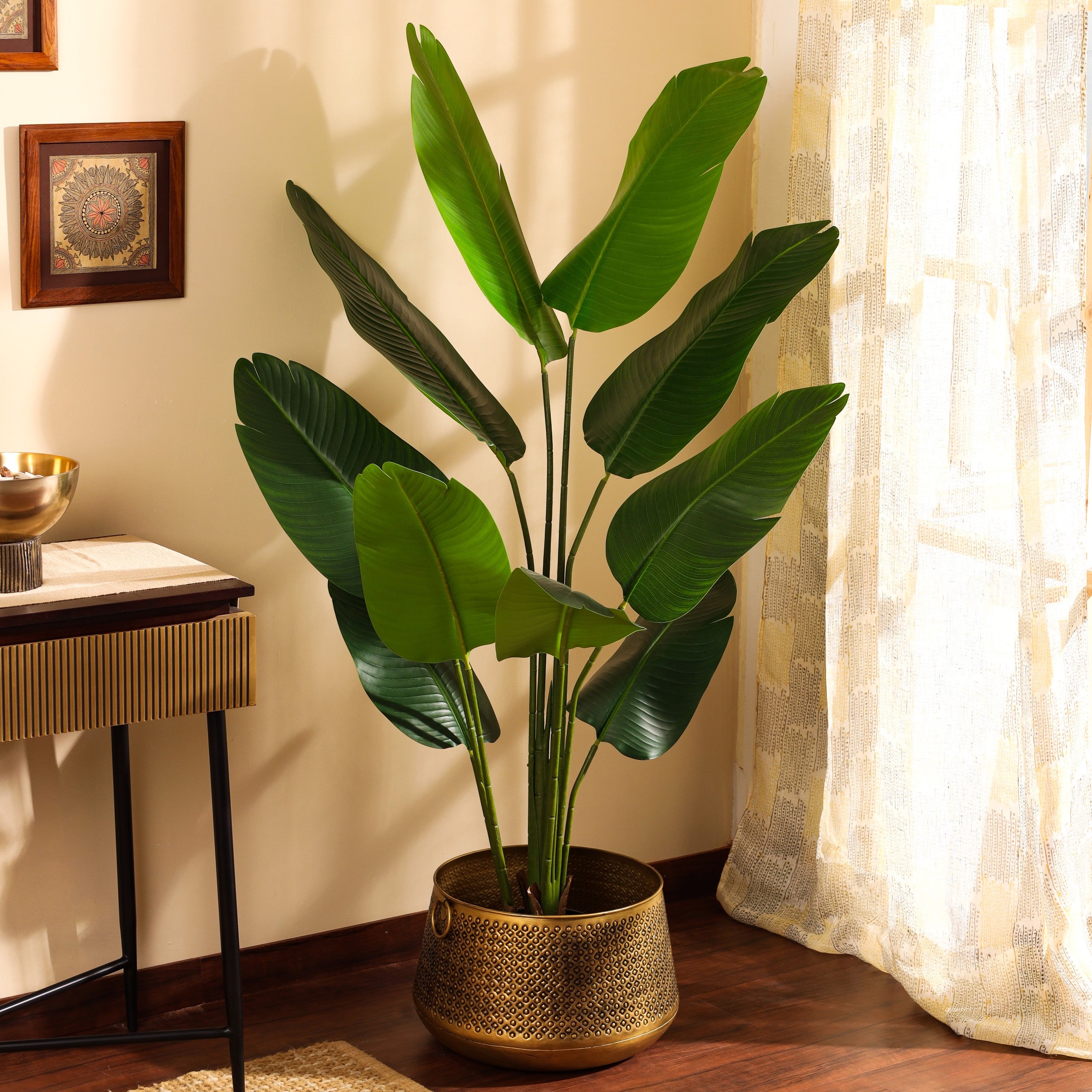 artificial luxe banana plant with black pot 5 feet for home and office decor for indoor and outdoor use