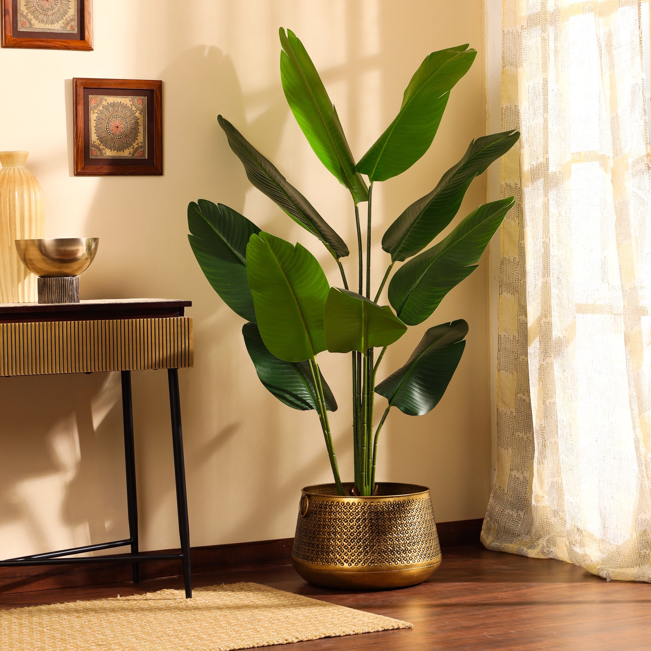 artificial luxe banana plant with black pot 5 feet for home and office decor for indoor and outdoor use