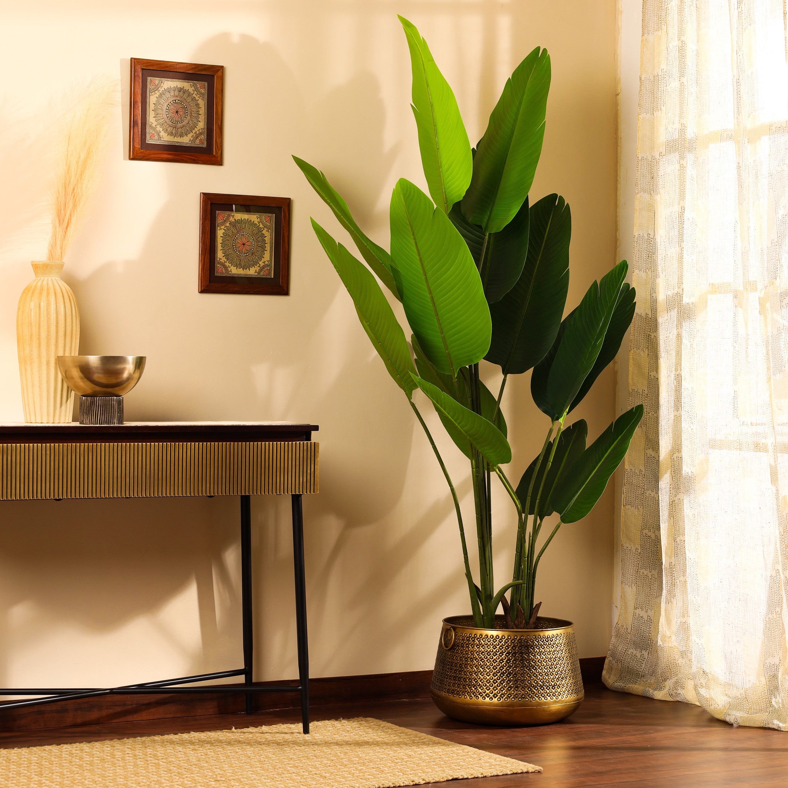 artificial luxe banana plant with black pot 6 feet for home and office decor for indoor and outdoor use