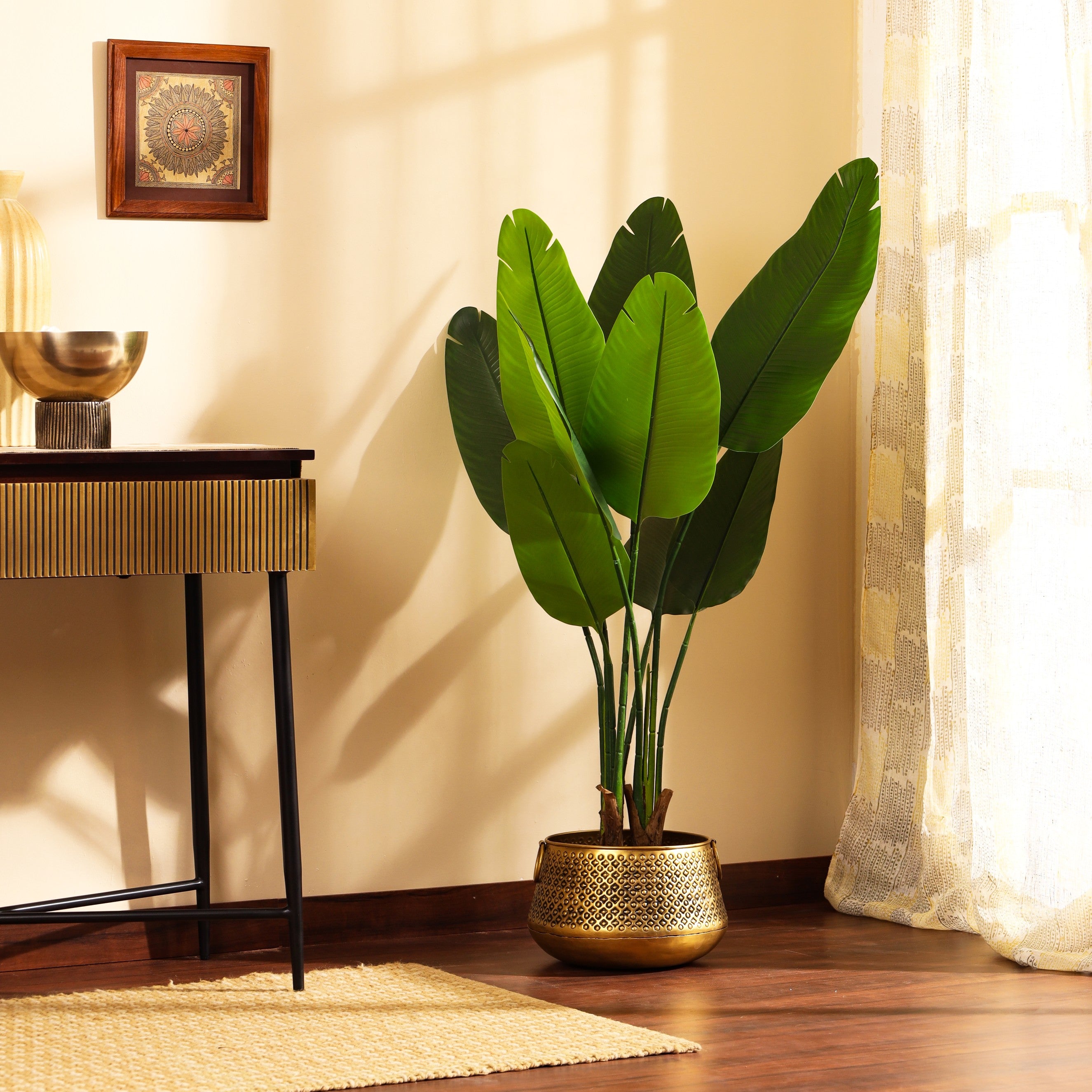 artificial luxe banana plant with pot 4 feet for home and office decor for indoor and outdoor use