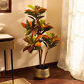artificial luxe croton plant with black pot 4 feet for home and office decor for indoor and outdoor use