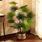 artificial luxe fan palm plant with black pot 4 feet for home and office decor for indoor and outdoor use