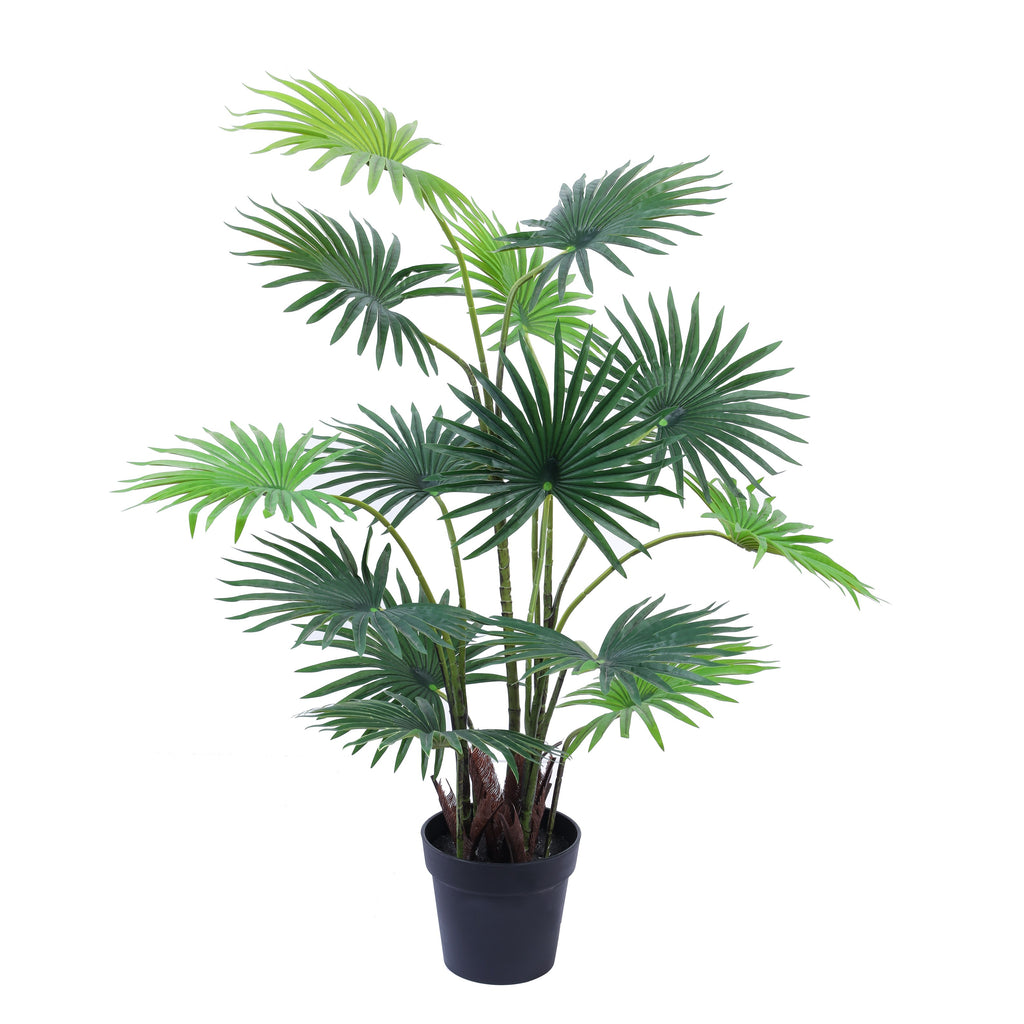 artificial luxe fan palm plant with black pot 4 feet for home and office decor for indoor and outdoor use