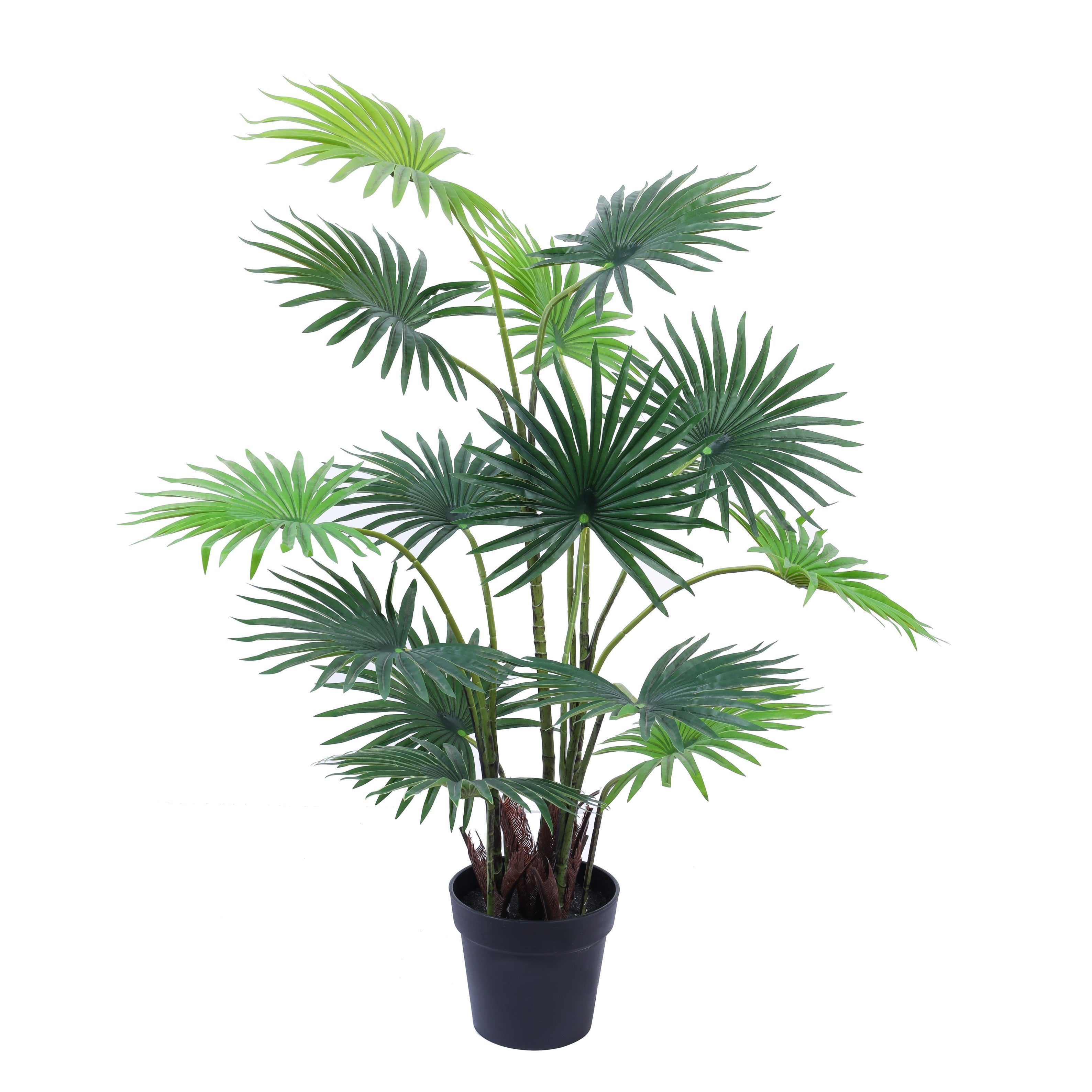 artificial luxe fan palm plant with black pot 4 feet for home and office decor for indoor and outdoor use