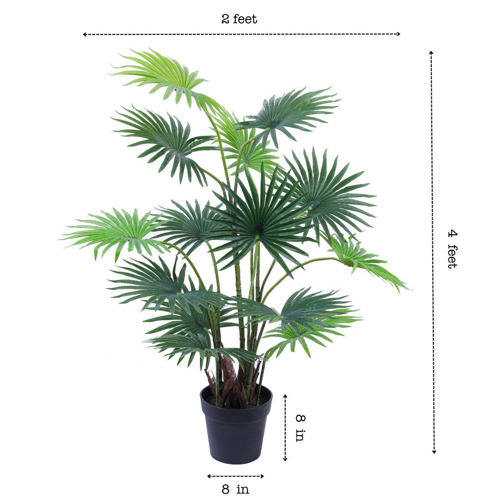 artificial luxe fan palm plant with black pot 4 feet for home and office decor for indoor and outdoor use