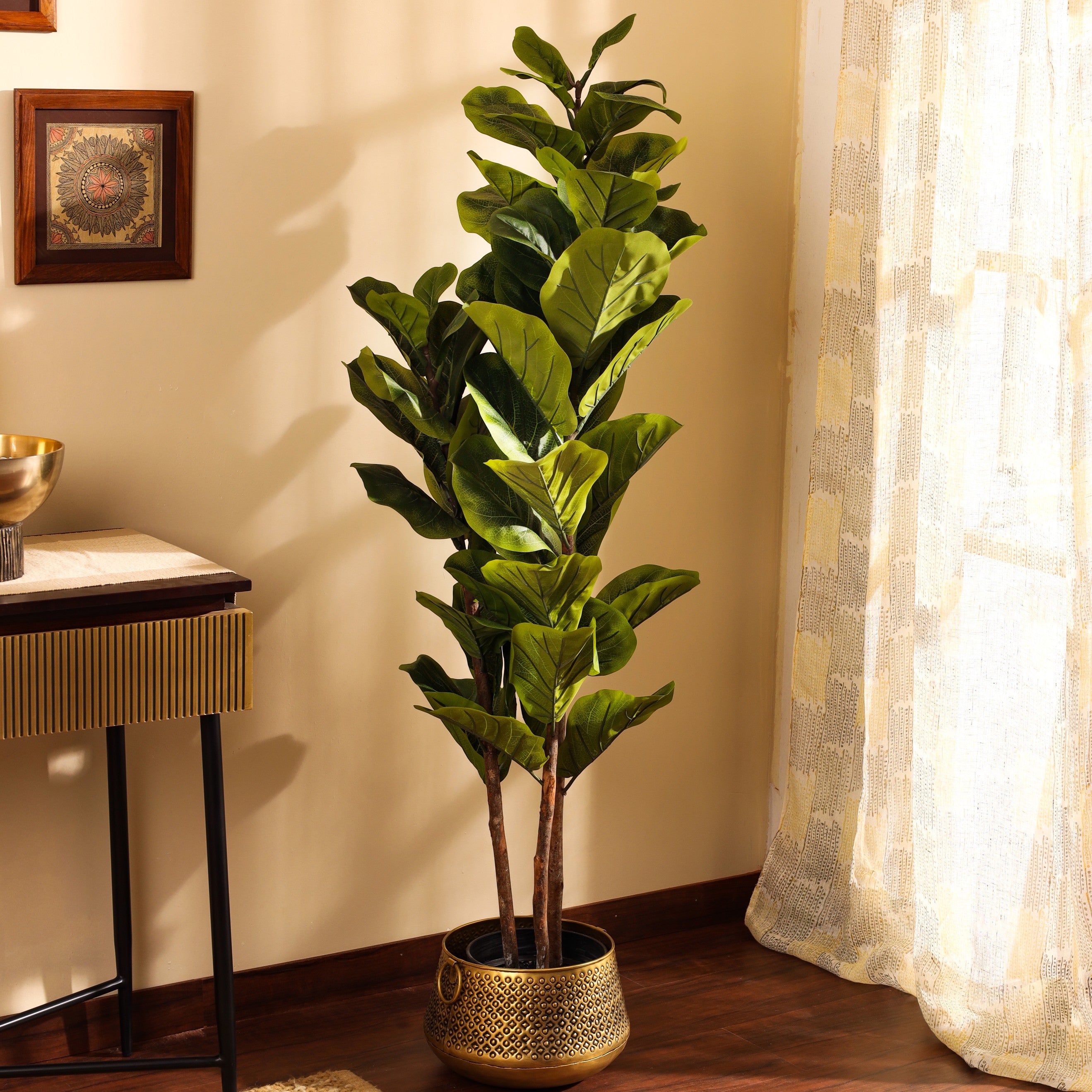 artificial luxe fiddle leaf fig plant with black pot 5 feet for home and office decor for indoor and outdoor use