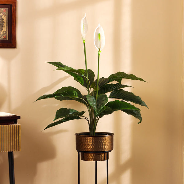 artificial luxe peace lily flower plant with black pot 2.5 feet for home and office decor for indoor and outdoor use
