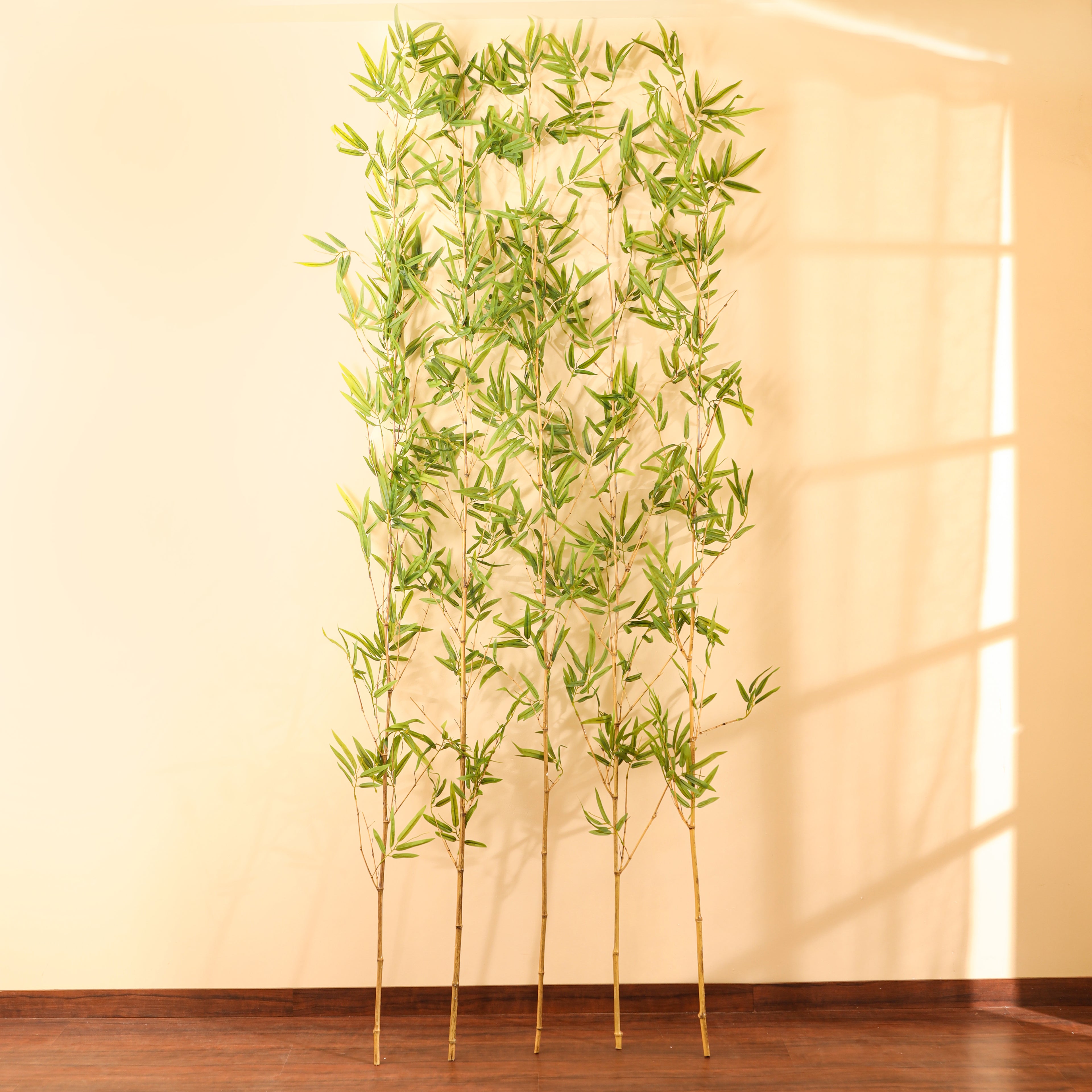 artificial premium bamboo set of 5 sticks plant without pot 8 feet for home and office decor for indoor and outdoor use 