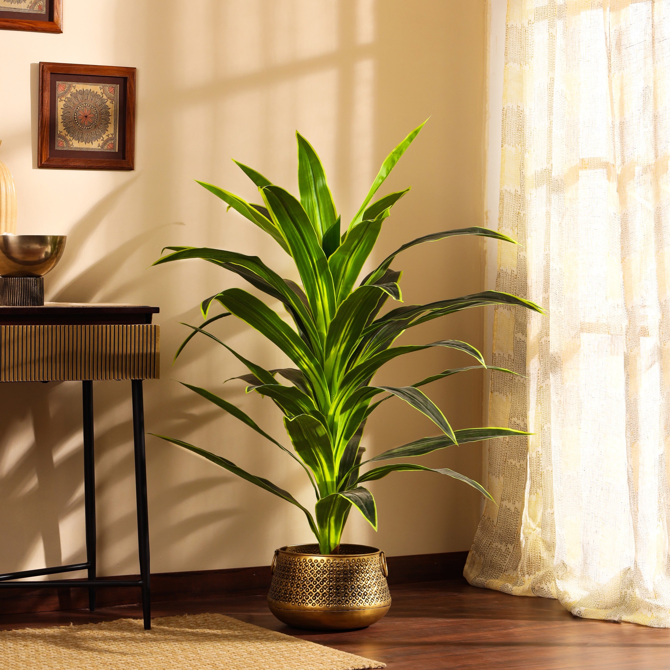 artificial premium dragon plant with black pot 4 feet for home and office decor for indoor and outdoor use