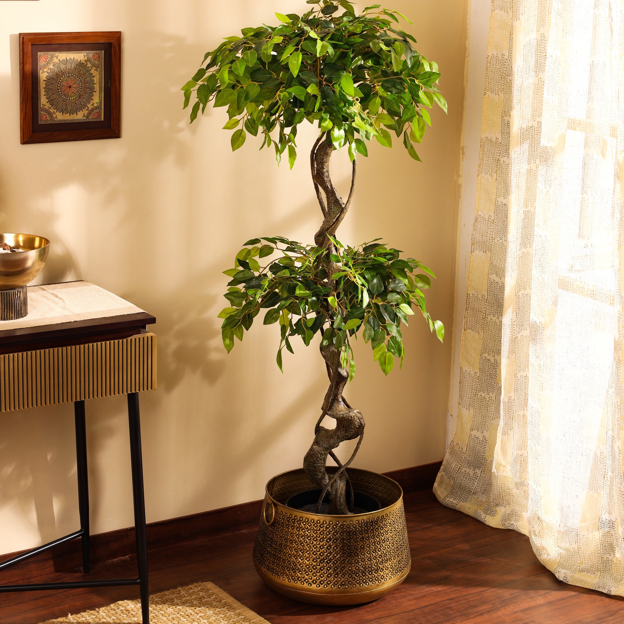 faux premium ficus plant with black pot 5 feet for home and office decor for indoor and outdoor use