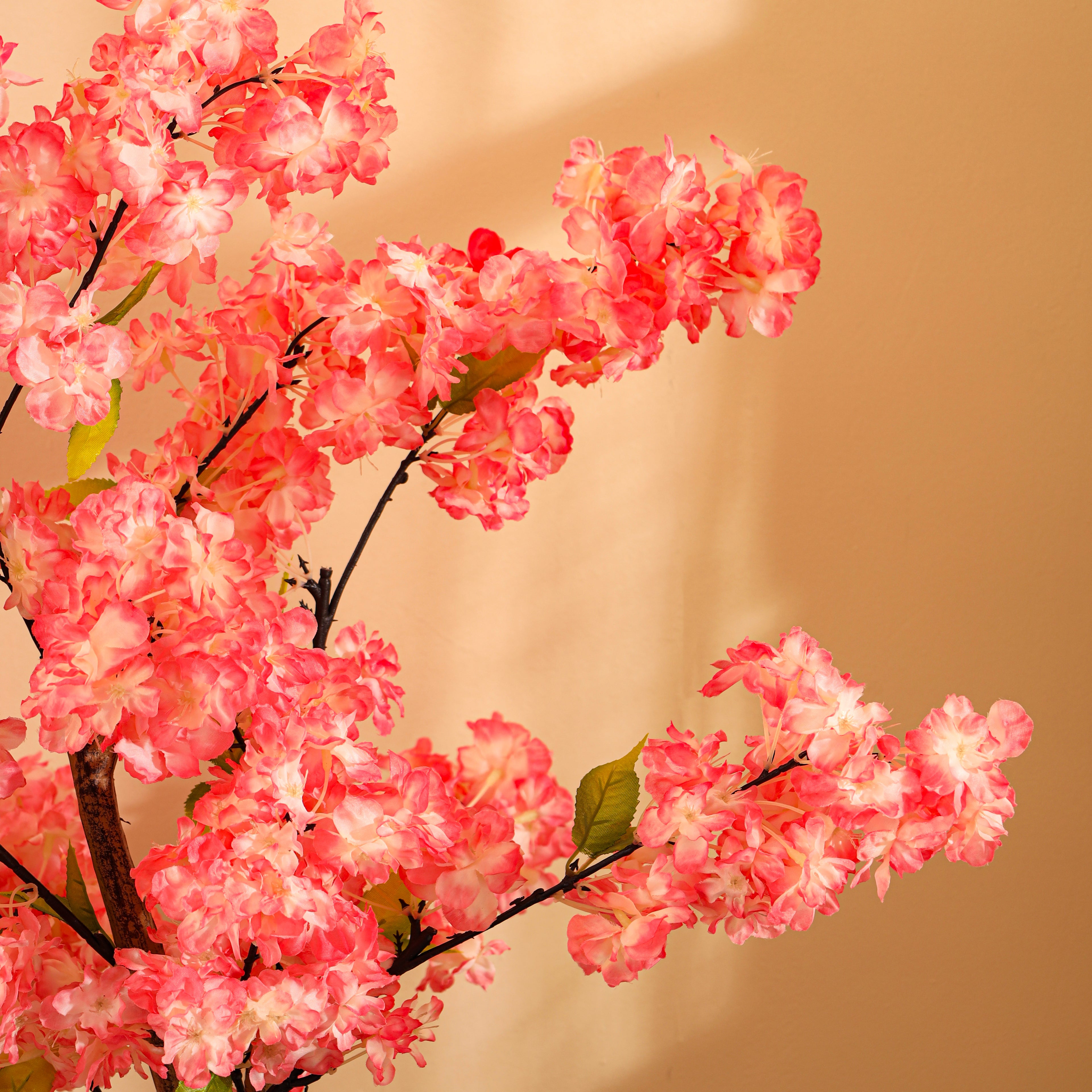 artificial premium japanese dark pink cherry blossom flower plant with pot 4.2 feet for home and office decor for indoor and outdoor use 