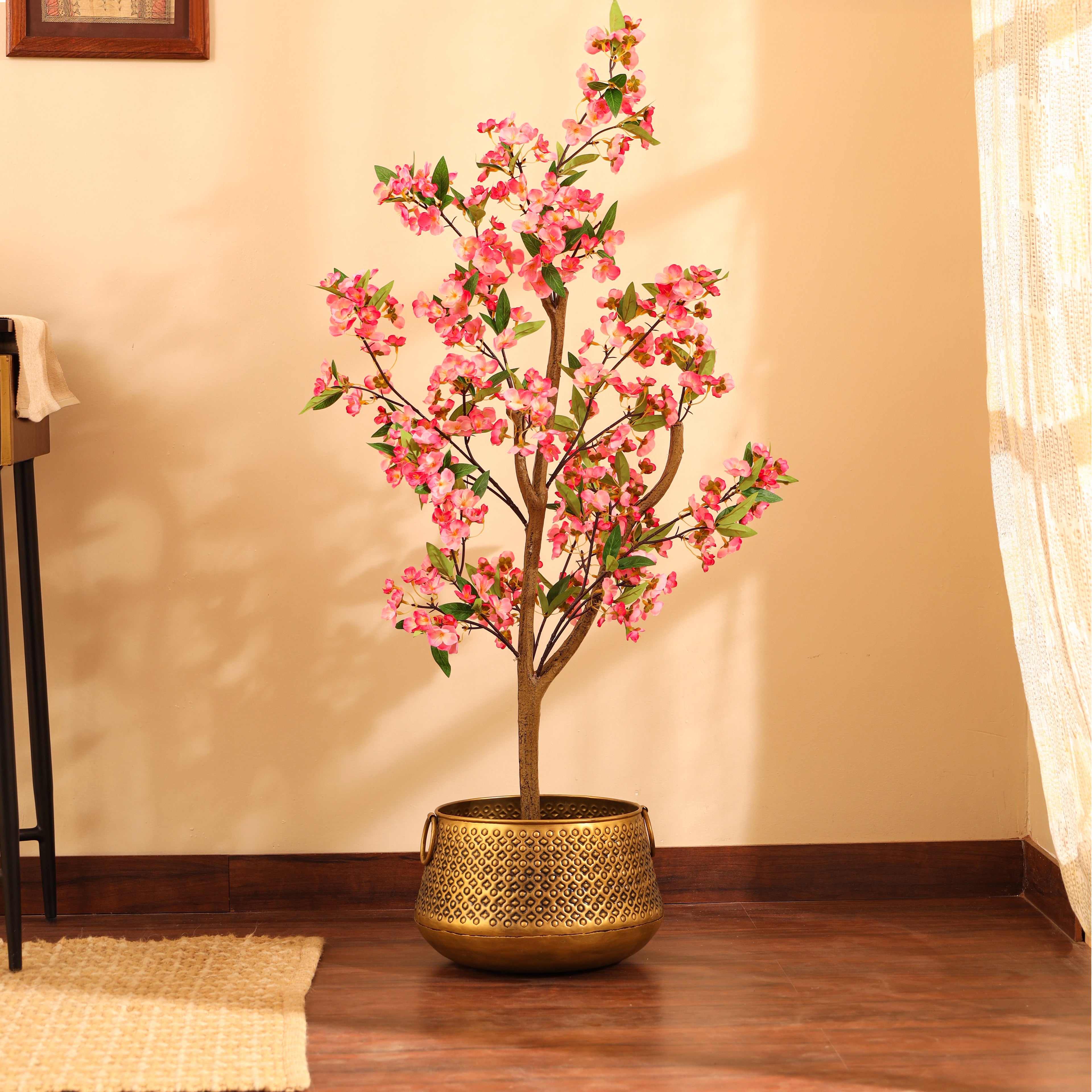 artificial premium japanese pink cherry blossom flower plant with pot 4 feet for home and office decor for indoor and outdoor use 