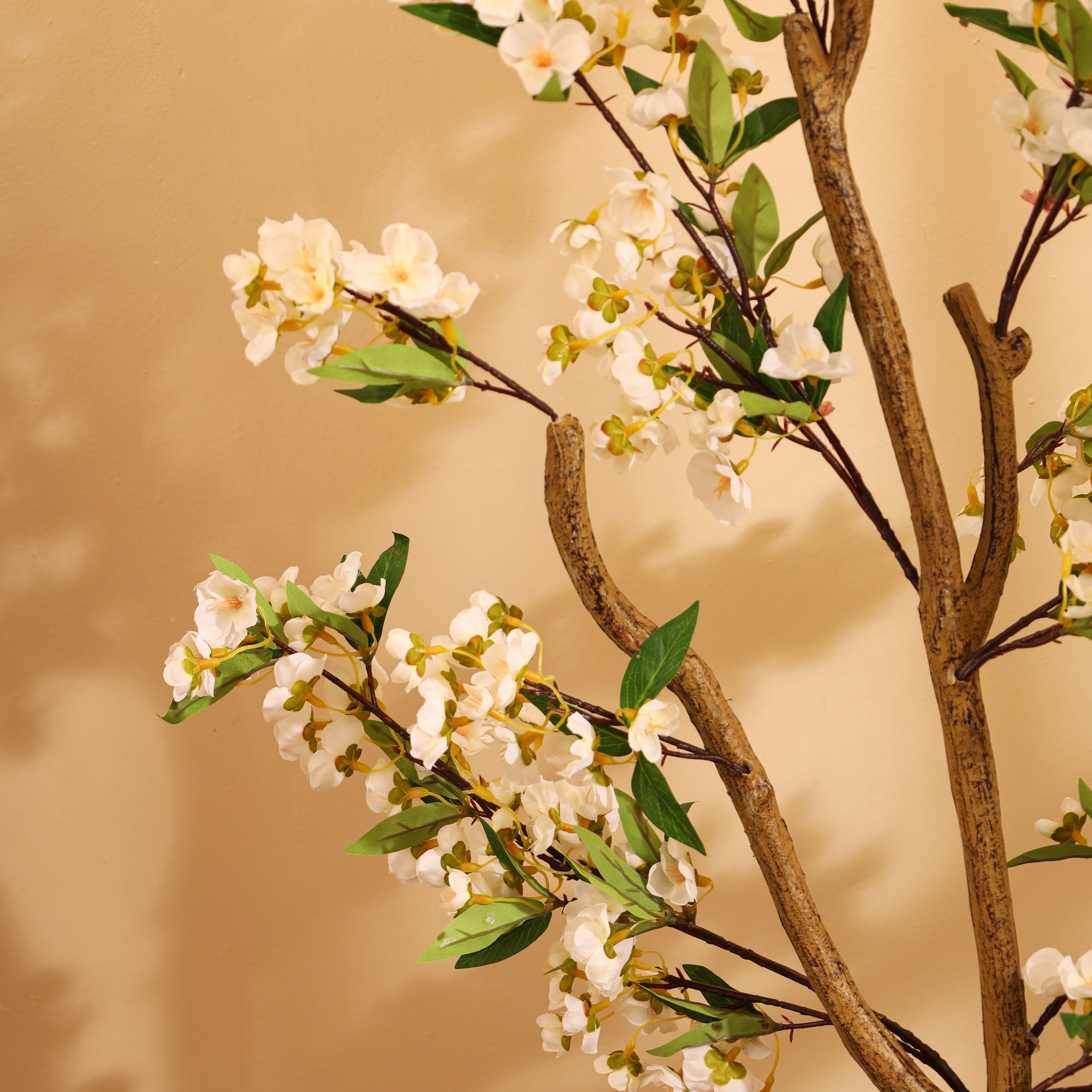 artificial premium japanese white cherry blossom flower plant with pot 4 feet for home and office decor 