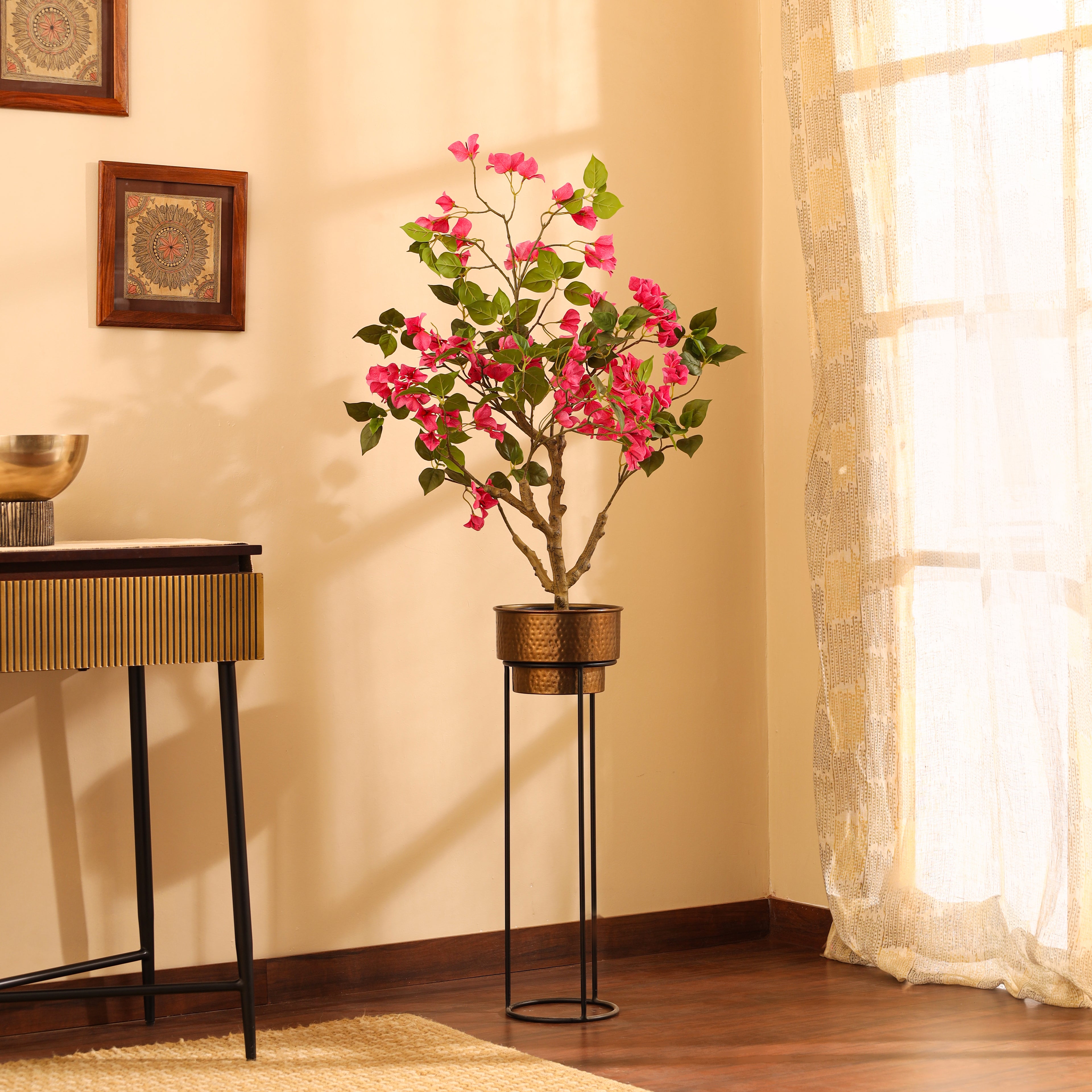 artificial premium pink bougainvillea flower plant with pot 3 feet for home and office decor for indoor and outdoor use